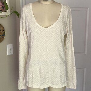 ZARA Essentials IVORY Stretch knit V-Neck basic Shirt Tunic *LARGE*